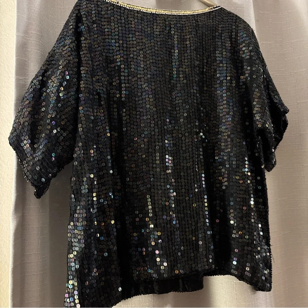 Vintage Size 20 CeeCee 100% Silk Hand Beaded Blouse Sequined Bling New Years - Picture 8 of 10